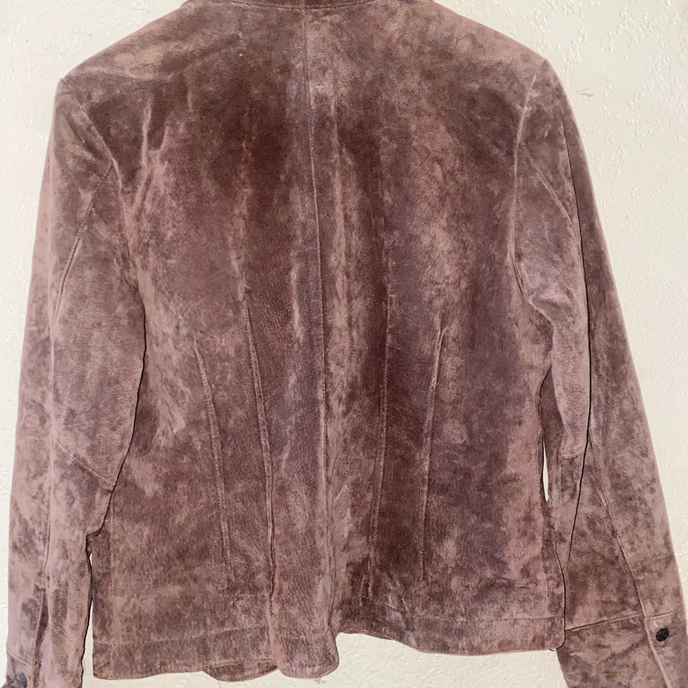 A.M.I. Leather Suede Jacket. Large . Long Sleeve. Fully Lined.Tan brown Color - Picture 6 of 7